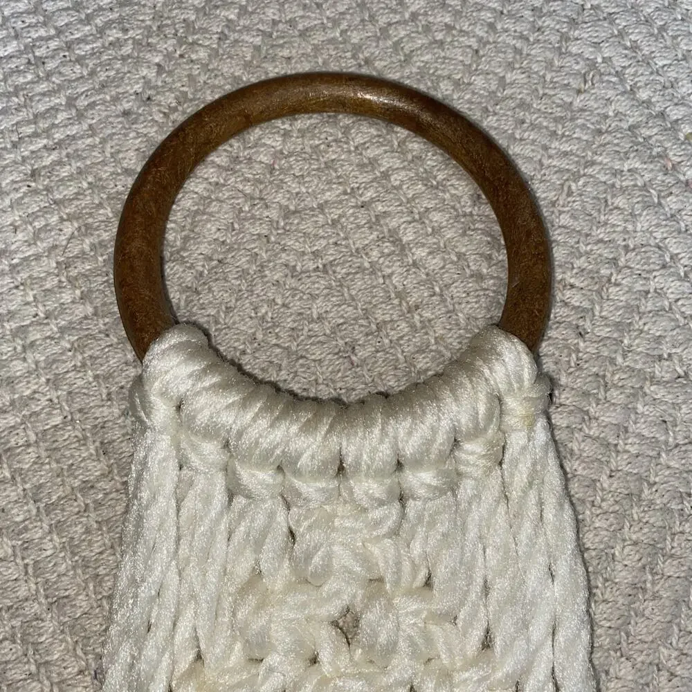 Macrame Towel Holder Ring Ceramic Butterflies Fringe Vintage Boho Fairy Hippie